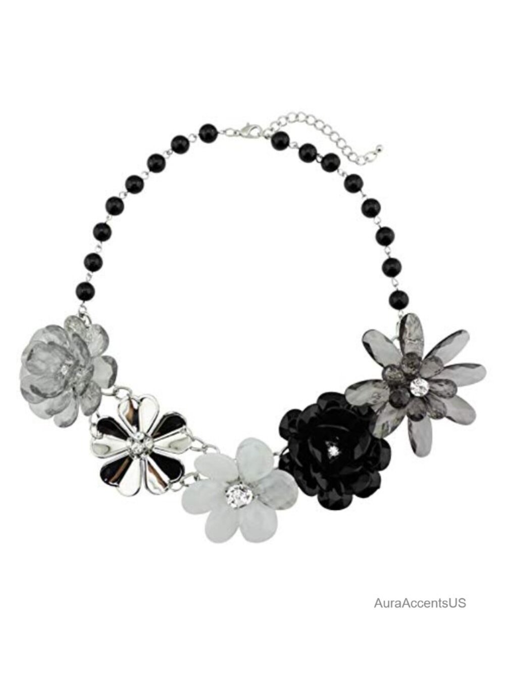 5 Flower Braided Crystal Statement Chunky Necklace Bib Collar Pearl